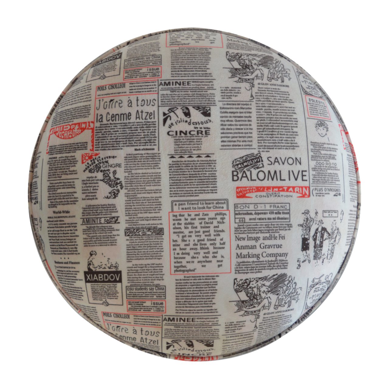 IN1018 - Round Footstool with News Print Velvet - Image 5