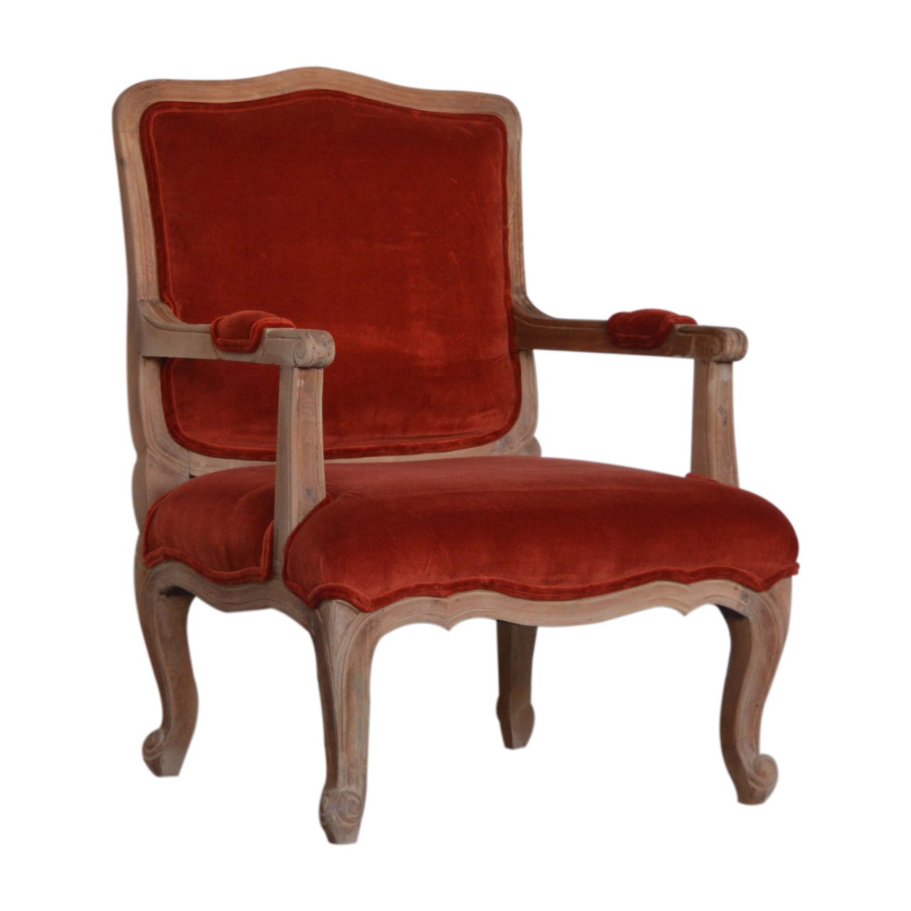 Brick Red Velvet French Style Chair - Image 2