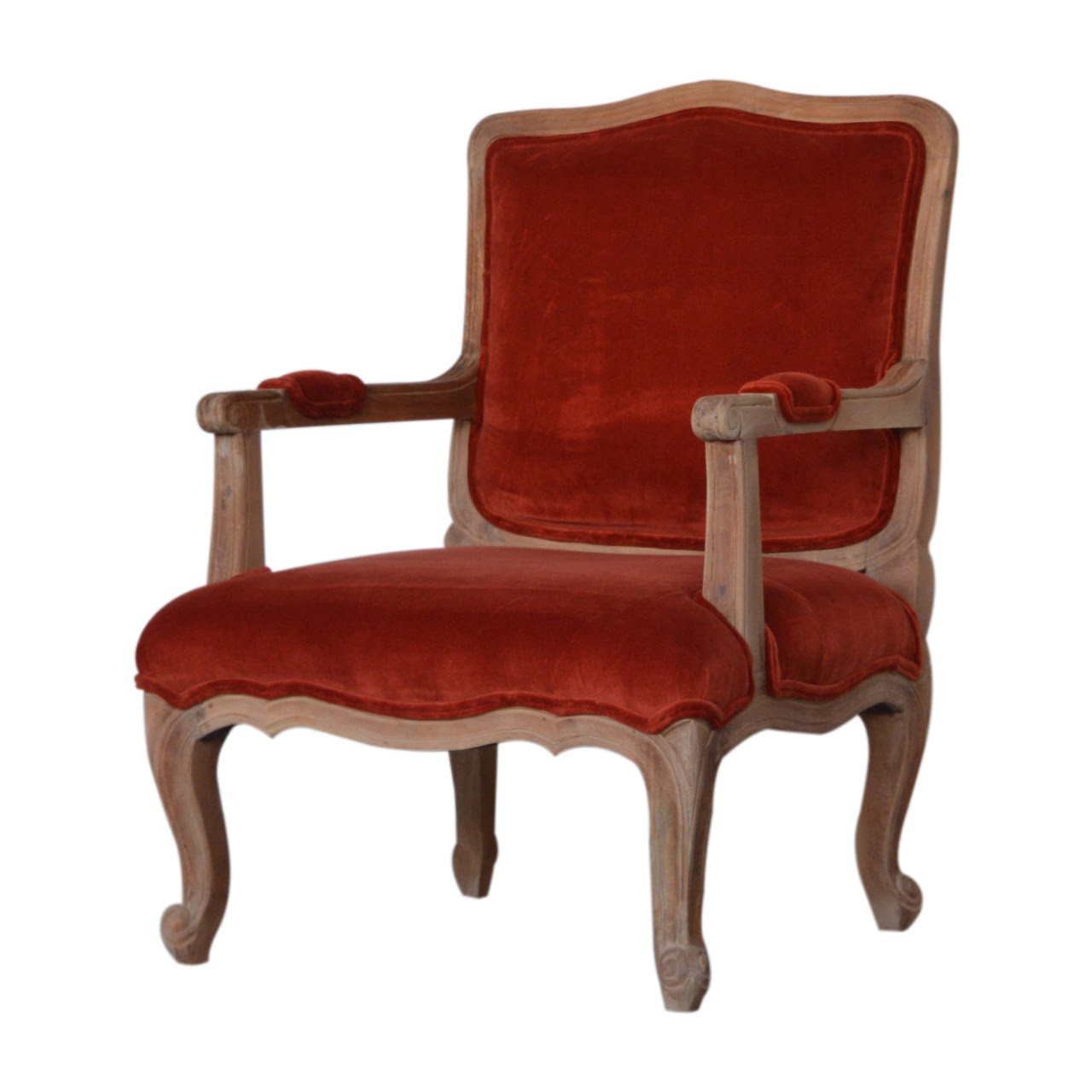 Brick Red Velvet French Style Chair - Image 3