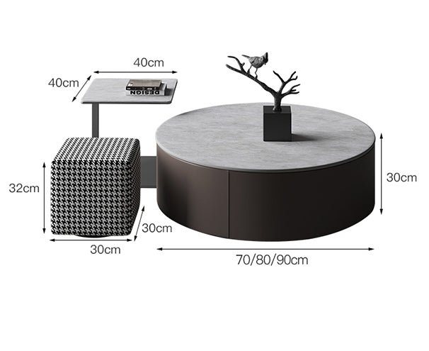 Alvis Coffee Table Set With Stool, Sintered Stone - Image 7