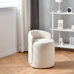 Nora Ottoman Footstool, White Boucle, Dressing Table Stool
