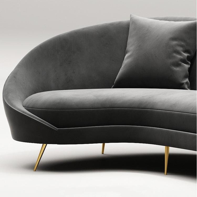 Slender Modern Curved Two Seater, Three Seater, Four Seater Sofa, Armchair, Velvet - Image 2