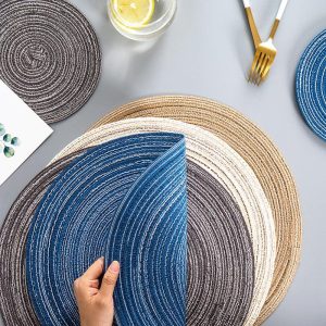 Round Braided Woven Placemats, Set of 4 Pieces