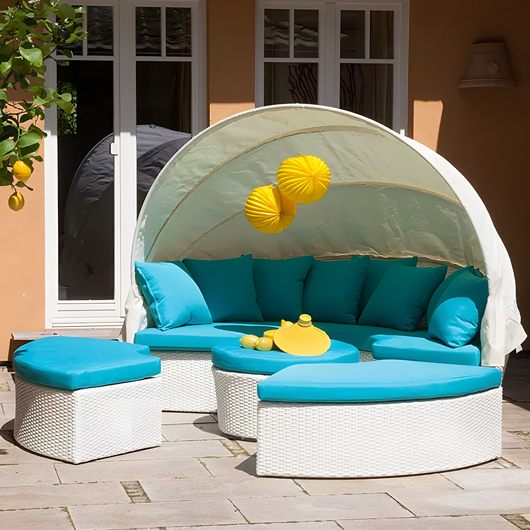 Shelly Patio Outdoor Sectional Sofa Set With Rattan Daybed Sunbed - Image 4