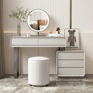 Dobson Dressing Table With LED Mirror, Cream Grey