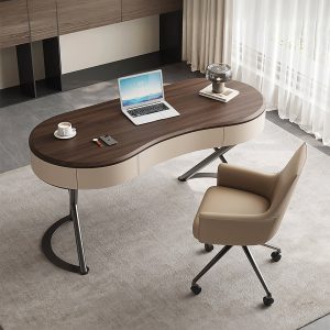 Chika Modern Office Desk For Home, Curved Office Desk, Wood