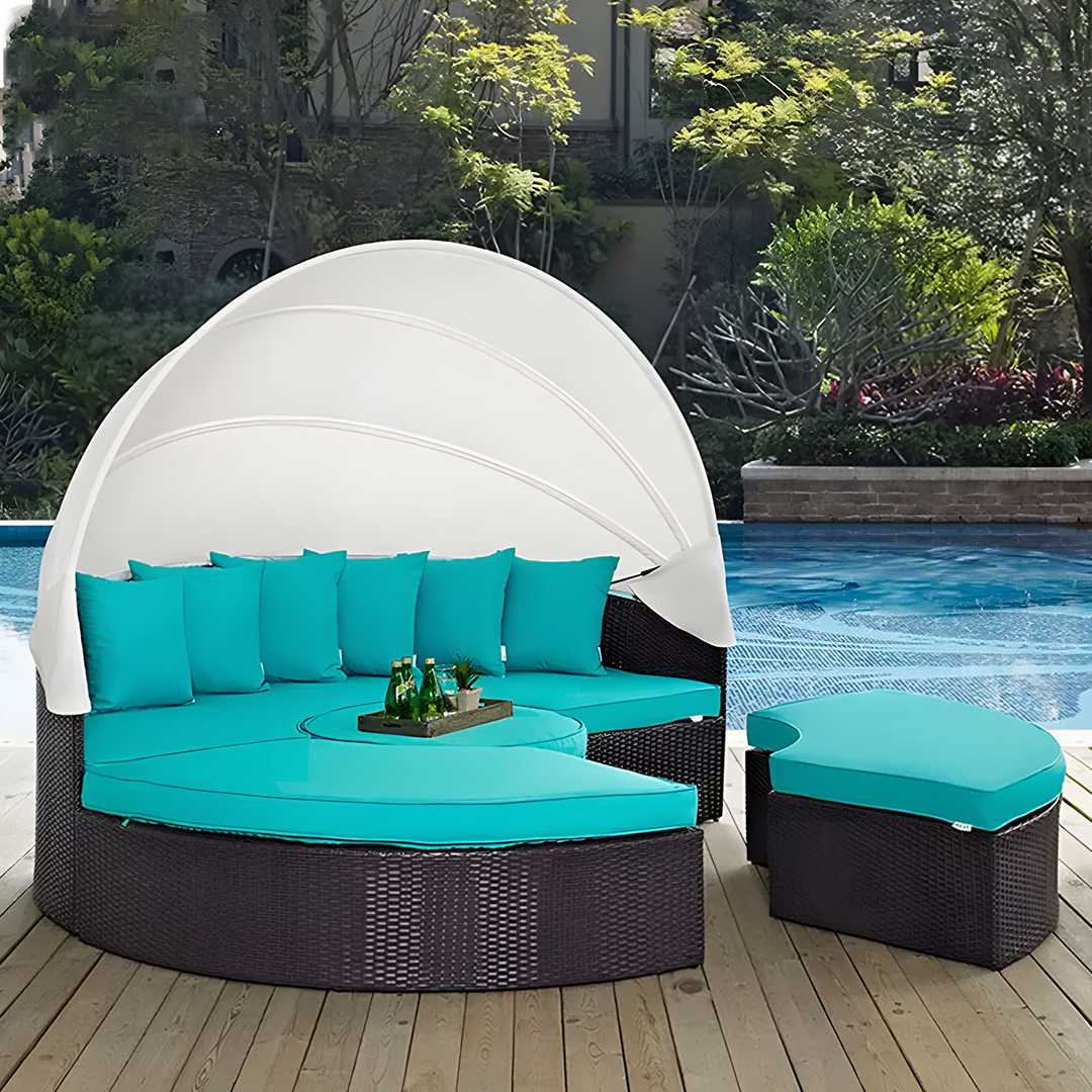 Shelly Patio Outdoor Sectional Sofa Set With Rattan Daybed Sunbed - Image 5