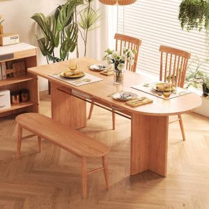 Lynn Folding Dining Table Set, Oak, with Drawers and Glass Doors