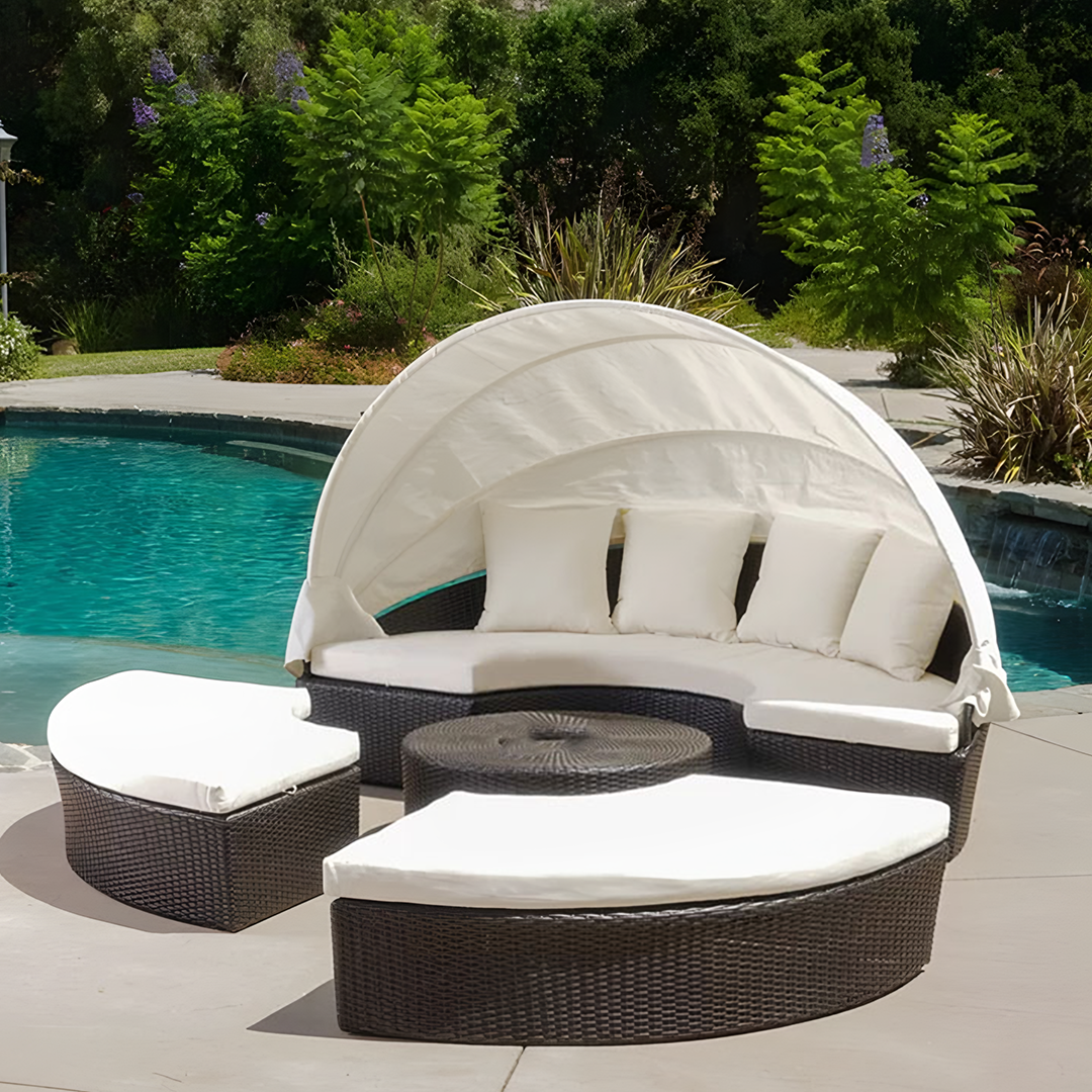 Shelly Patio Outdoor Sectional Sofa Set With Rattan Daybed Sunbed - Image 2