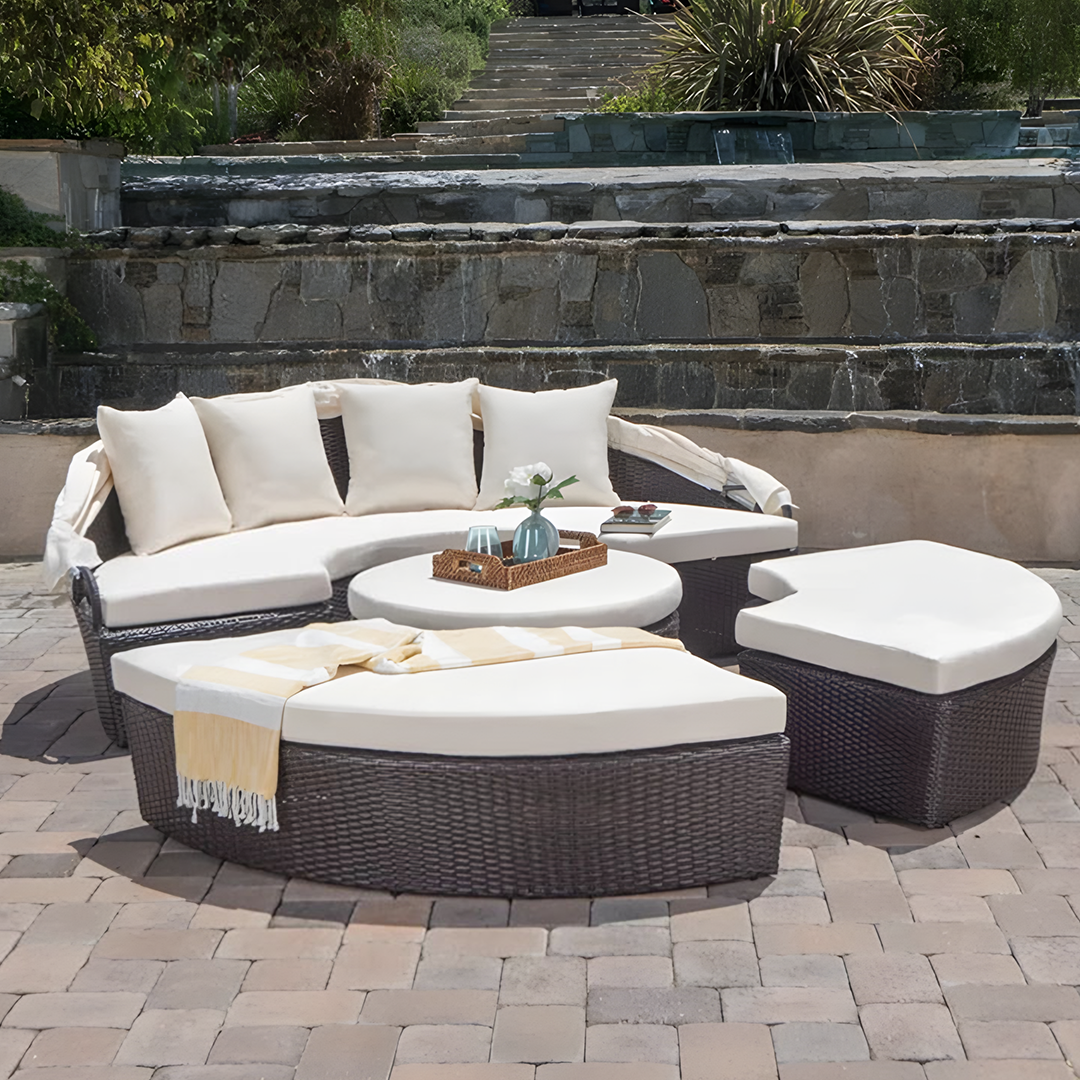 Shelly Patio Outdoor Sectional Sofa Set With Rattan Daybed Sunbed - Image 3