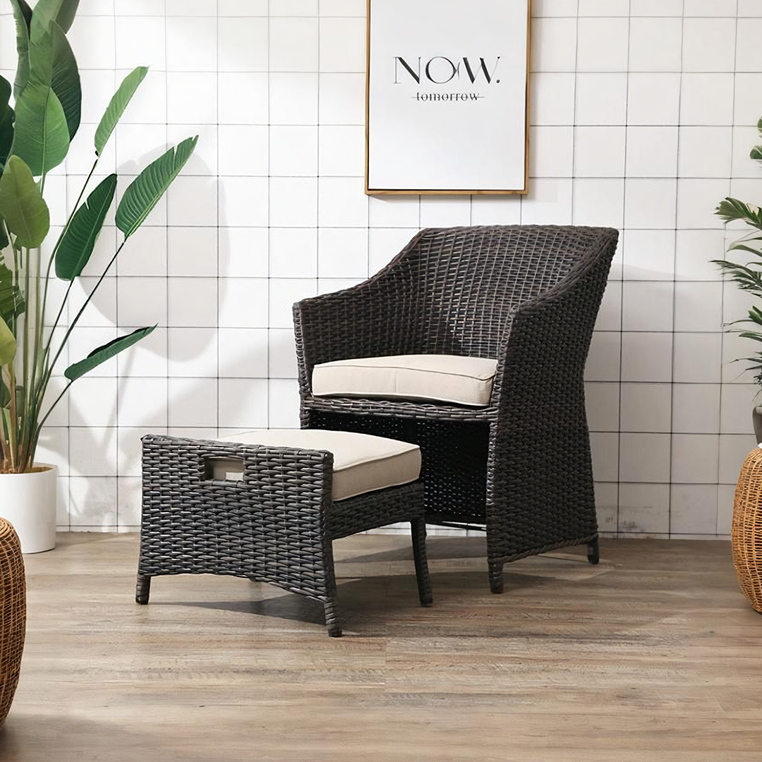 Bosco Rattan Garden Armchair And Ottoman, Indoor/ Outdoor Furniture