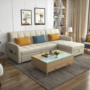 ML203 Three Seater Sofa Bed, L Shape Sofa Bed With Storage, Linen