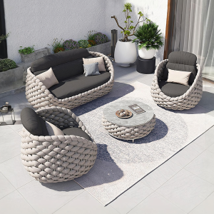Marbella Textilene Rope Woven Outdoor Sofa Set, Grey