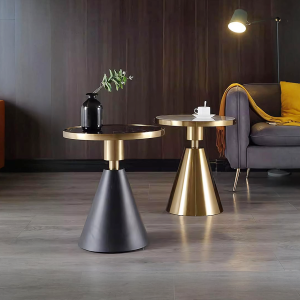 Modern Side Table with Marble Top and Metal Base