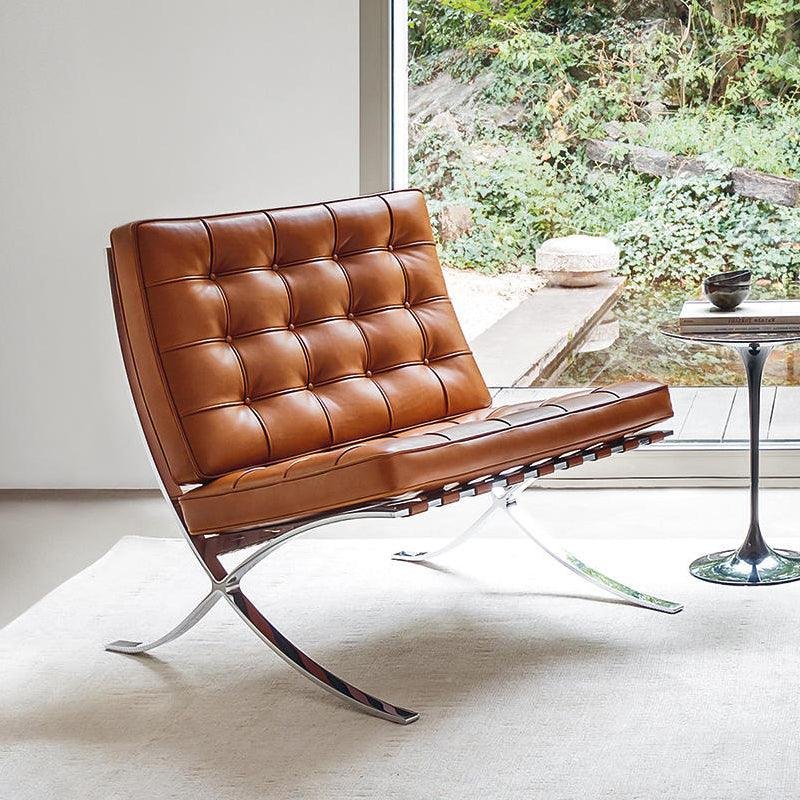 Barcelona Chair And Ottoman, Brown Leather - Image 3