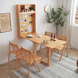 Pearl Happy Family Foldable / Extendable Dining Table Set, Oak, Wall Attached