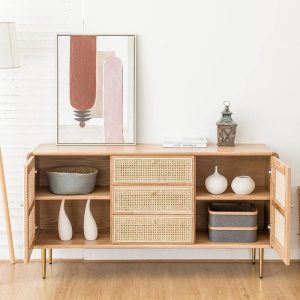 Emmie Sideboard, Natural Rattan & Ash Esche Wood