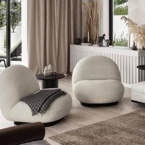 Gubi Pacha Swivel Chair, Boucle With Gold Base