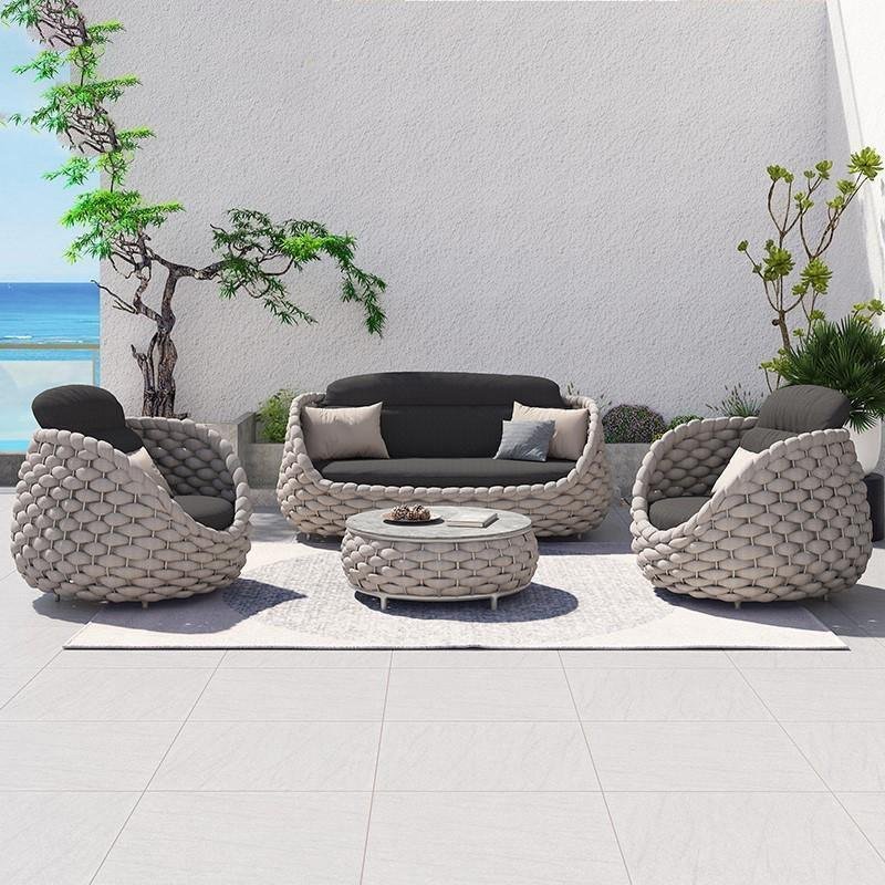 Marbella Textilene Rope Woven Outdoor Sofa Set, Grey - Image 2