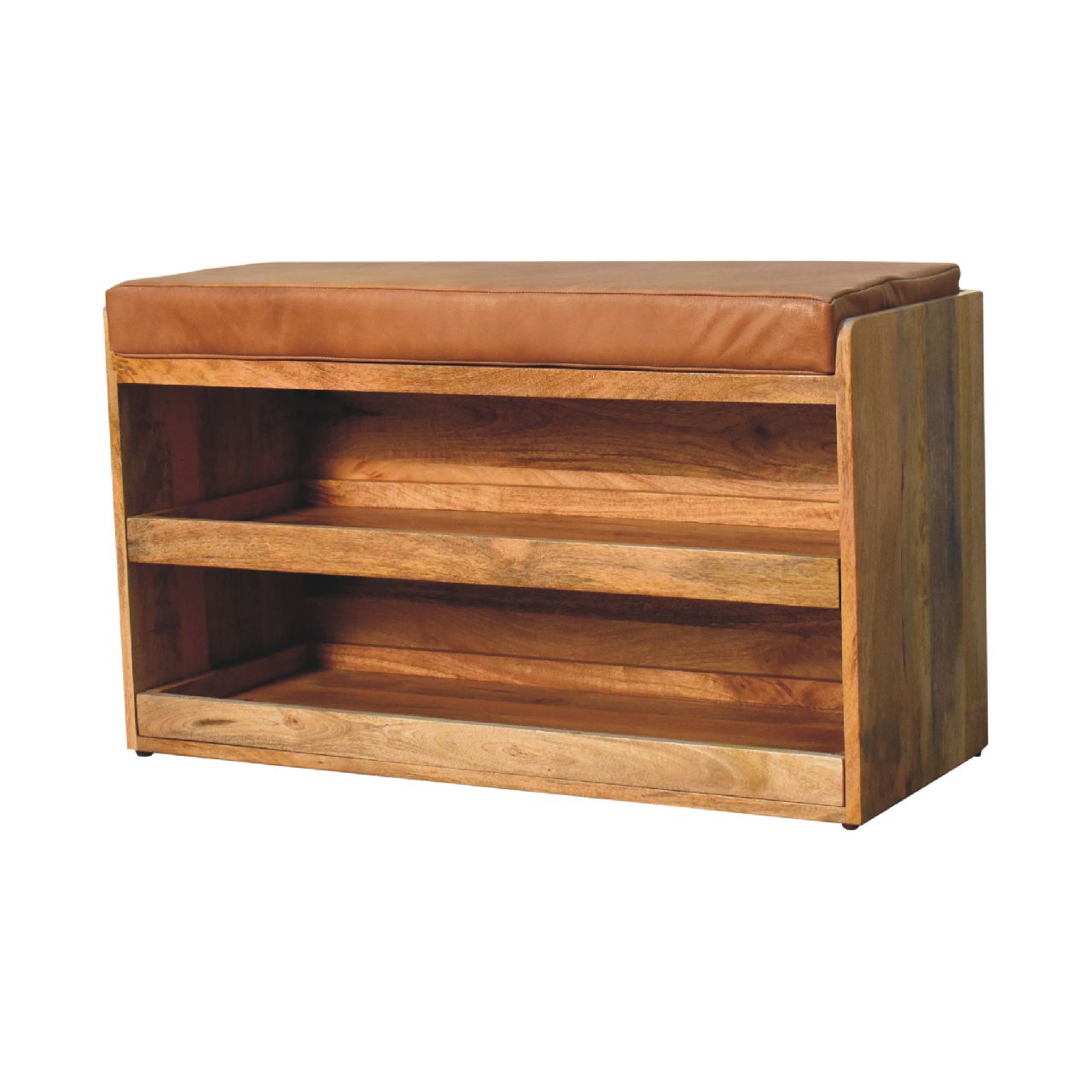 Buffalo Hide Pull out Oak-ish Shoe Storage Bench - Image 2