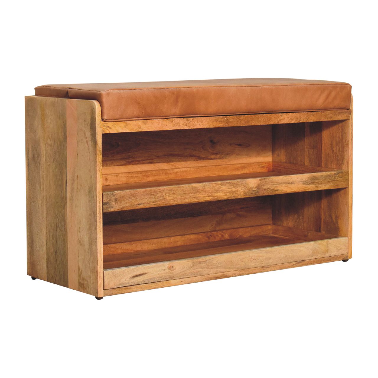 Buffalo Hide Pull out Oak-ish Shoe Storage Bench - Image 3