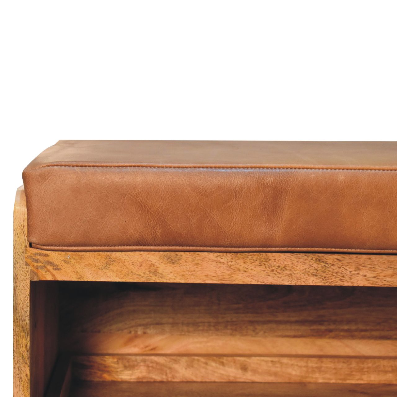 Buffalo Hide Pull out Oak-ish Shoe Storage Bench - Image 4