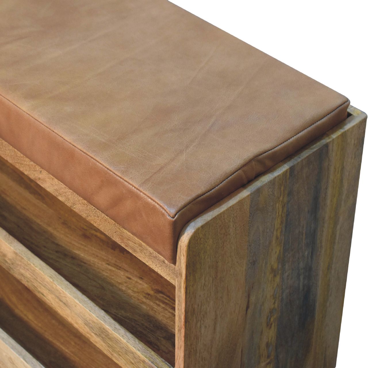 Buffalo Hide Pull out Oak-ish Shoe Storage Bench - Image 5
