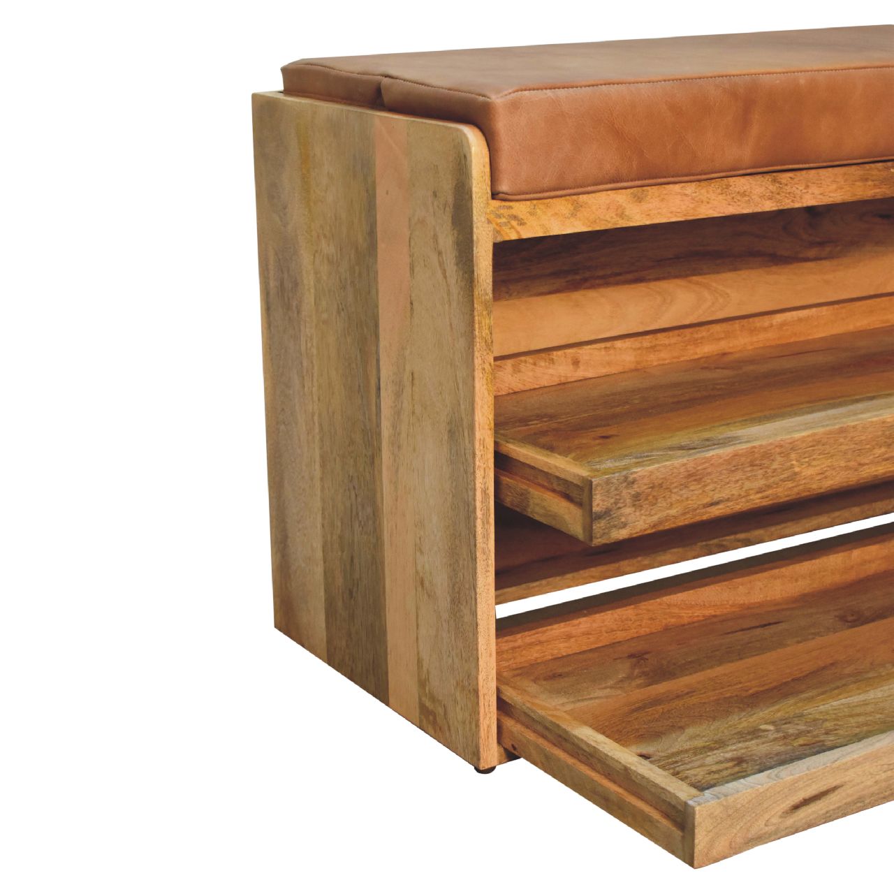 Buffalo Hide Pull out Oak-ish Shoe Storage Bench - Image 6