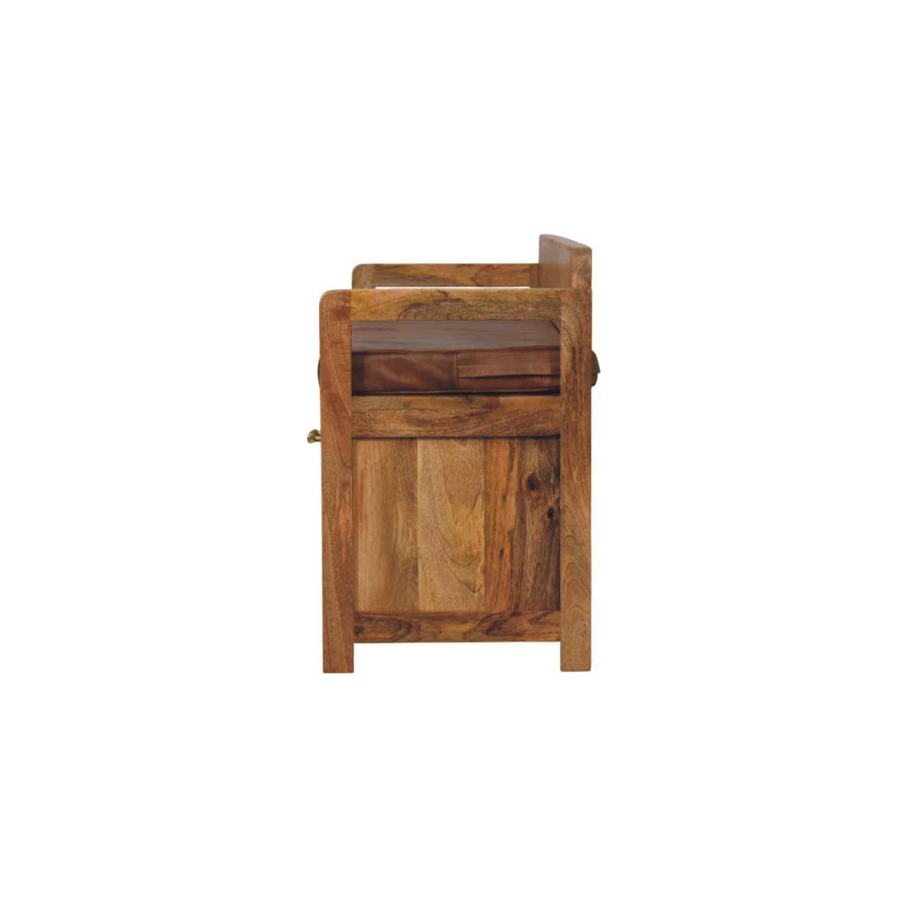 Oakish Storage Bench with Brown Leather Seat - Image 8