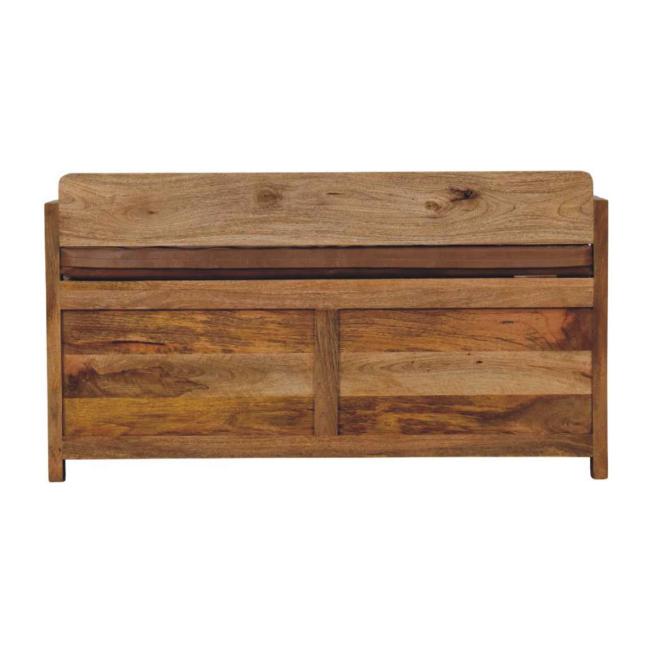 Oakish Storage Bench with Brown Leather Seat - Image 9